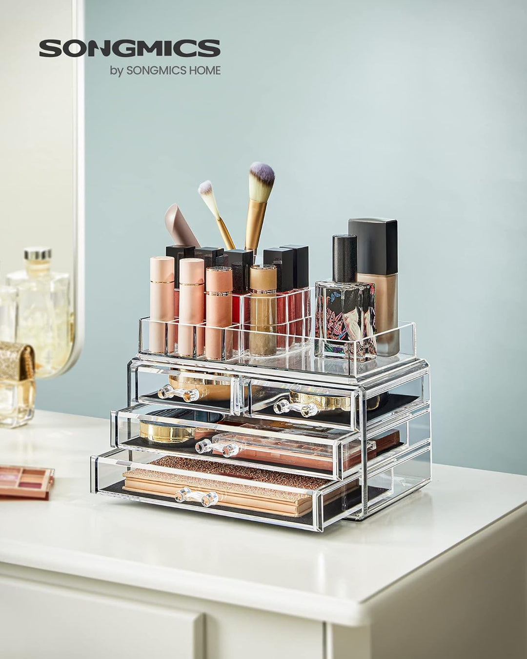 SONGMICS Make-up Organizer, Kosmetik-Organizer mit 4 Schubladen und 11 Fächern in unterschiedlichen