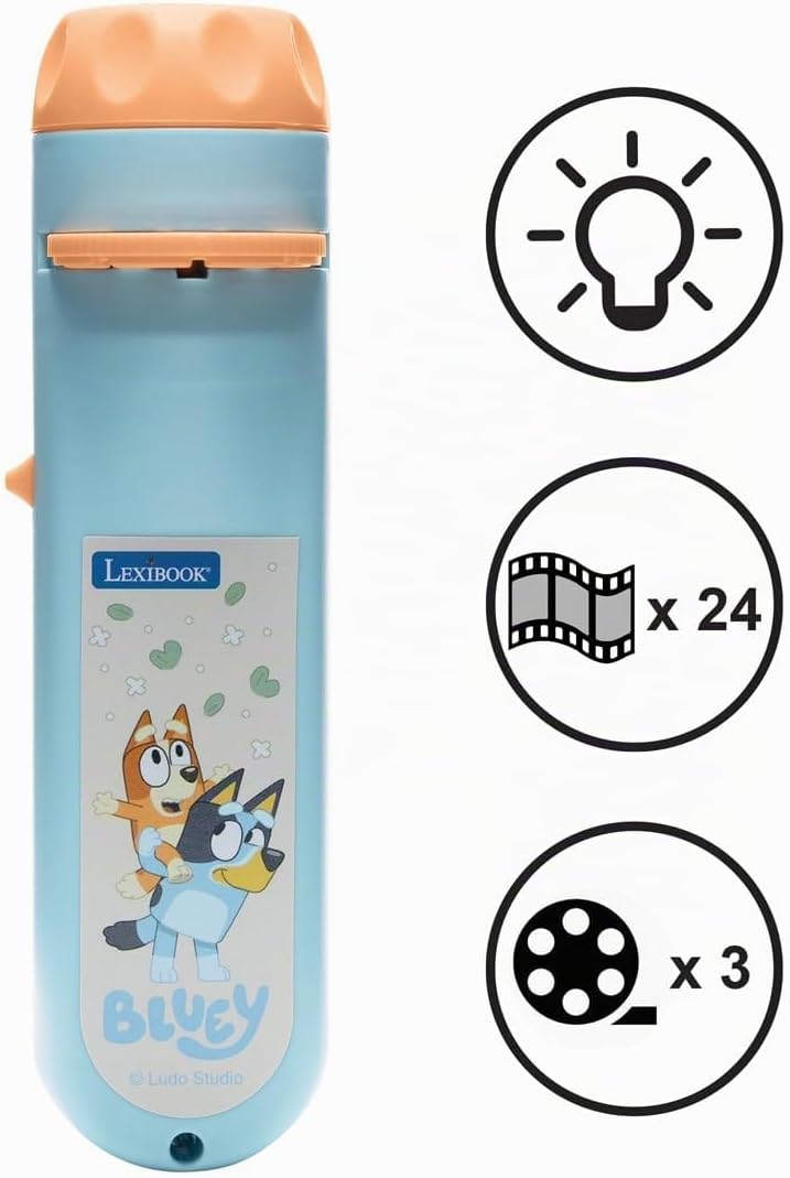 Lexibook, Bluey, Bluey Geschichtenerzähler-Projektor und Taschenlampe, Blau Gelb, LTC050BY Buey, Bue