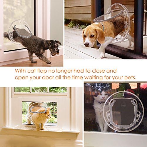 Katzentür, mit 4-Wege-Schloss, kleine Tür mit Glasfenster für Katzen und kleine Hunde