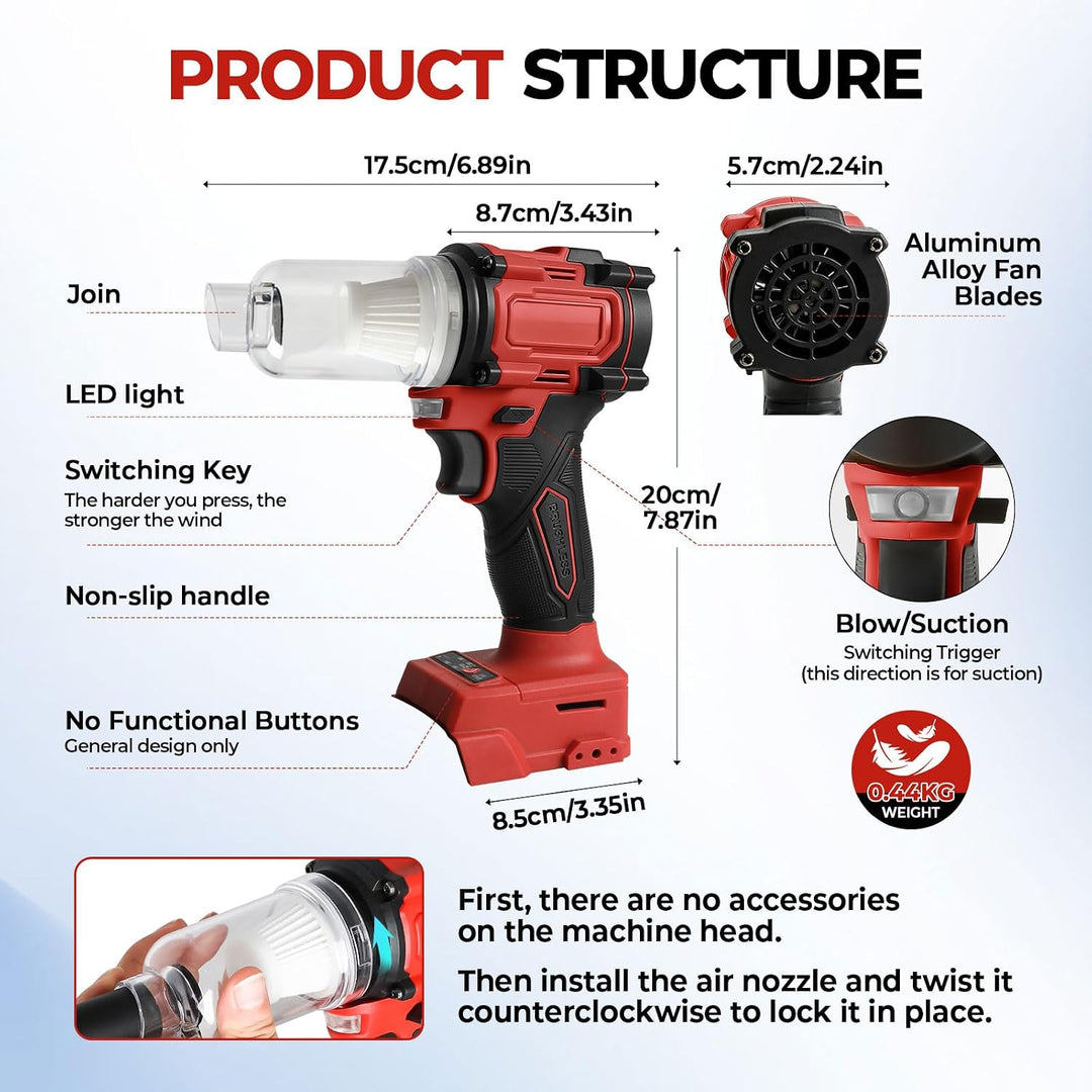 Akku-Staubwedelgebläse für Milwaukee 18V, 2 in 1 Handstaubsauger Bürstenloses Luftstaubsauger 20000