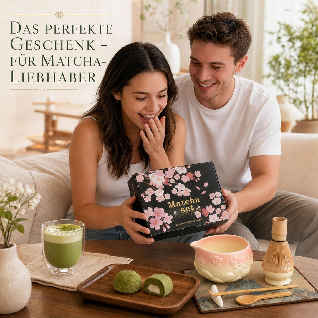 Matcha Set, 8-teilig mit 550ml Keramikschale &amp; Chasen | 550ml Keramikschale mit Ausguss und Sakura-R