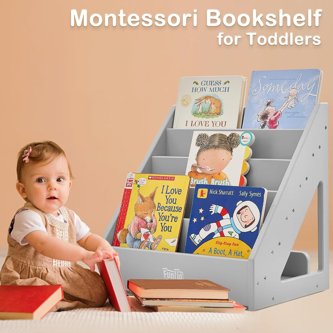 FUNLIO Montessori-Bücherregal für Kleinkinder von 1–5 Jahren, nach vorne gerichtetes Kinderbücherreg