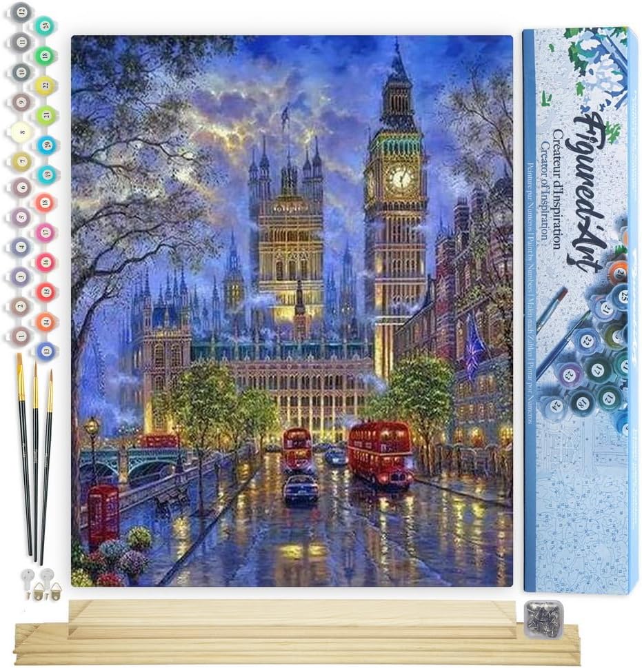 Figured'Art Malen Nach Zahlen Erwachsene Mit Rahmen London in der Dämmerung - Paint by Numbers Baste