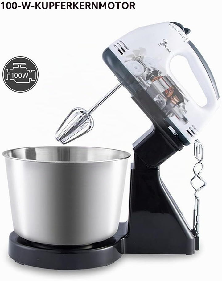 1.7L Küchenmaschine Dough mixer, 100W Kneading Machine Knetmaschine 7 Geschwindigkeiten einstellbar,