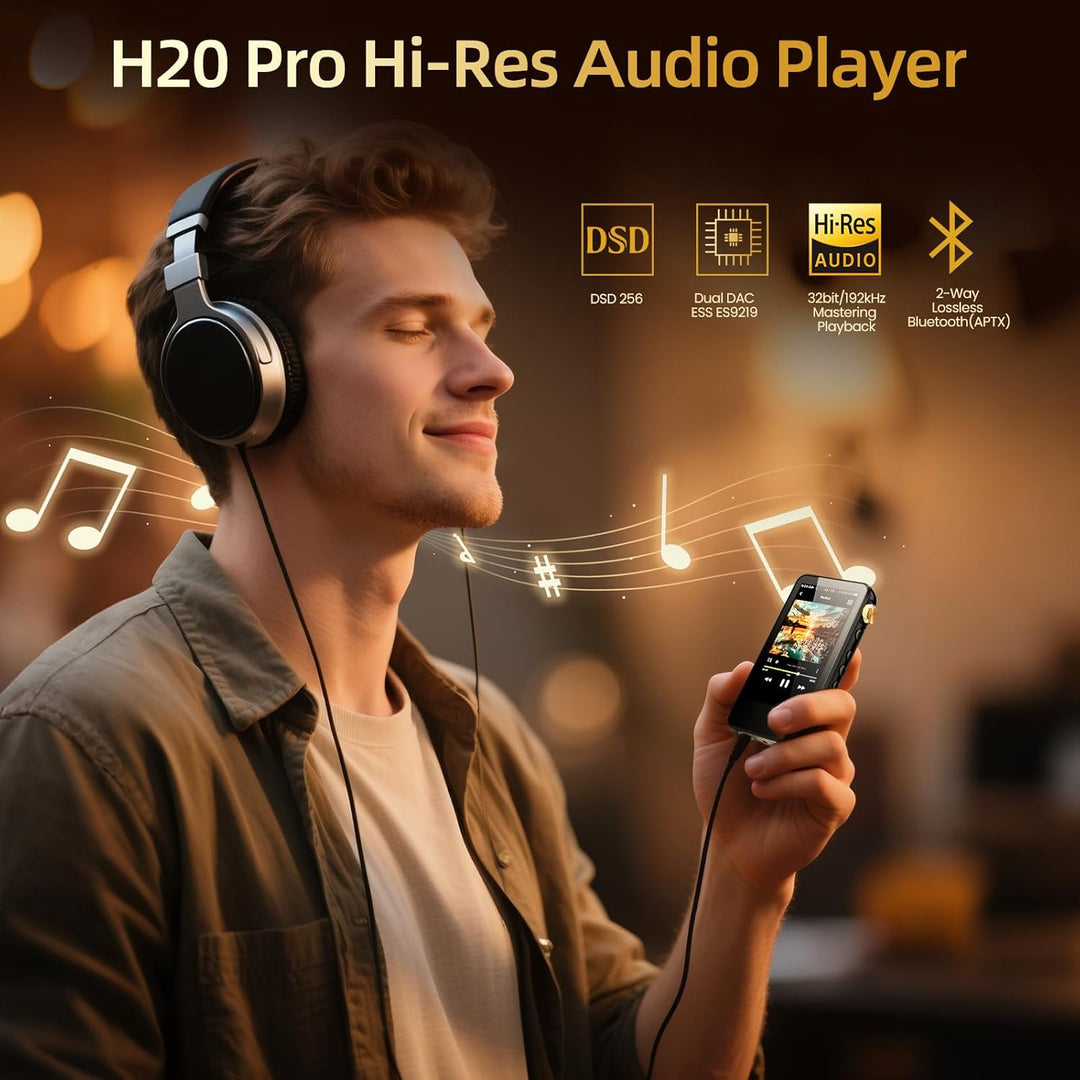 HIFI WALKER H20 Pro Hi-Res MP3 Player mit Bluetooth, 64GB microSD Karte, Lossless Musikplayer mit Du