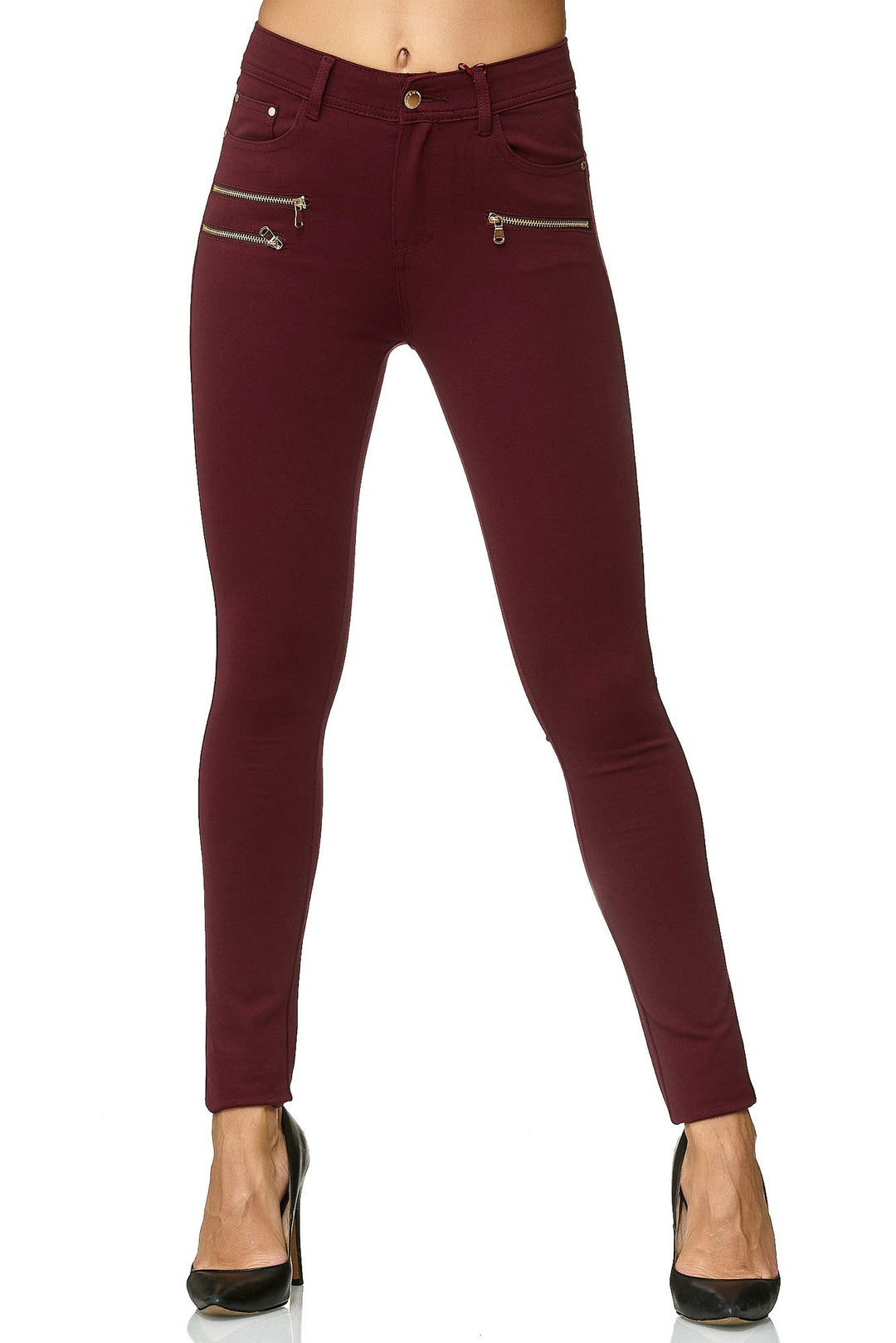 Elara Damen Stretch Hose Skinny Fit Jegging Chunkyrayan 32 Slim Wein, 32 Slim Wein