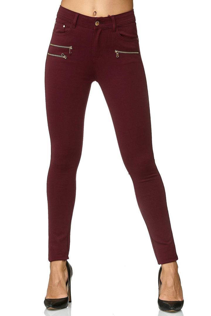 Elara Damen Stretch Hose Skinny Fit Jegging Chunkyrayan 32 Slim Wein, 32 Slim Wein
