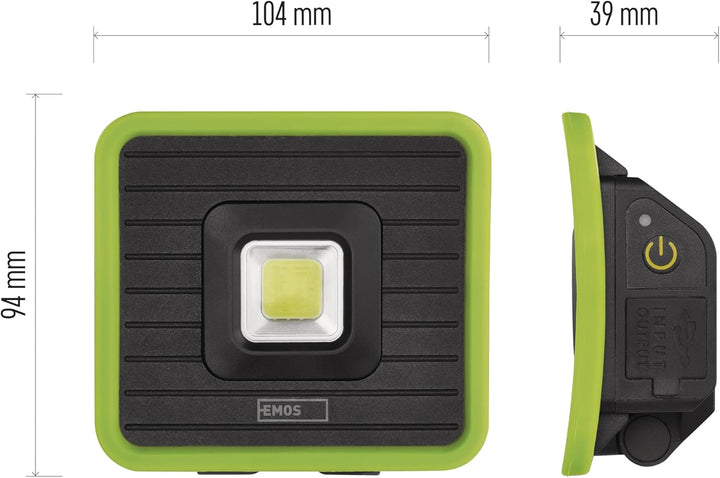 EMOS Mini-LED-Strahler, aufladbarer Baustrahler mit Powerbank, wasserdicht, max. 1000 lm, 40m Leucht