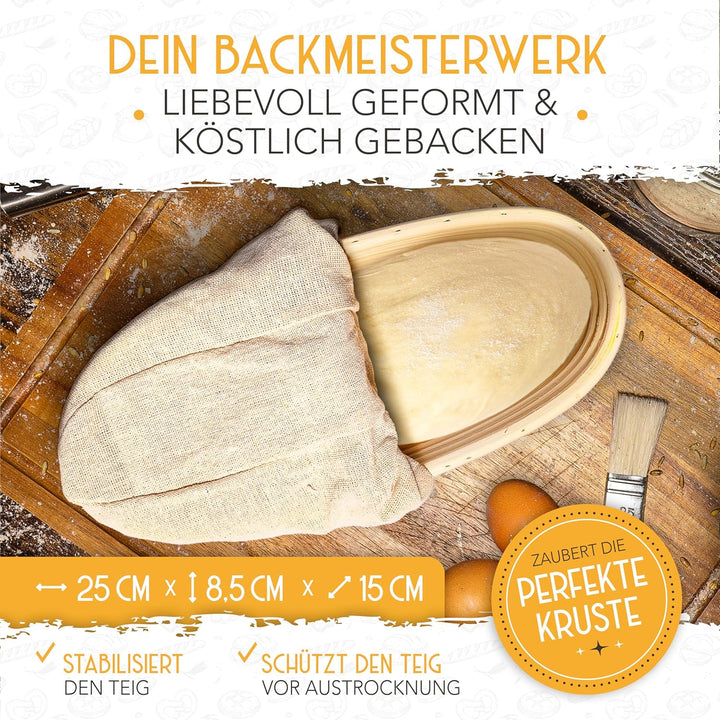 KRUSTENZAUBER 2er Set Gärkörbchen & 600ml Sauerteig Starter Set im Vorteilspack - Gärkörbe aus Ratta