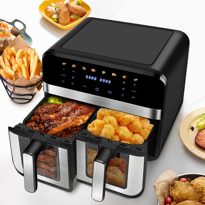 Dual Zone Heissluftfritteuse, XXL 9L Rapid AirFryer, 2 Fächer, 8 Programme, 80°C- 200°C, 2400W, Heis