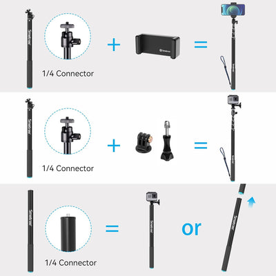 Smatree 220cm SmaPole Extendable Selfie Stick, Teleskopstange für GoPro Fusion, GoPro Hero 12/11/10/