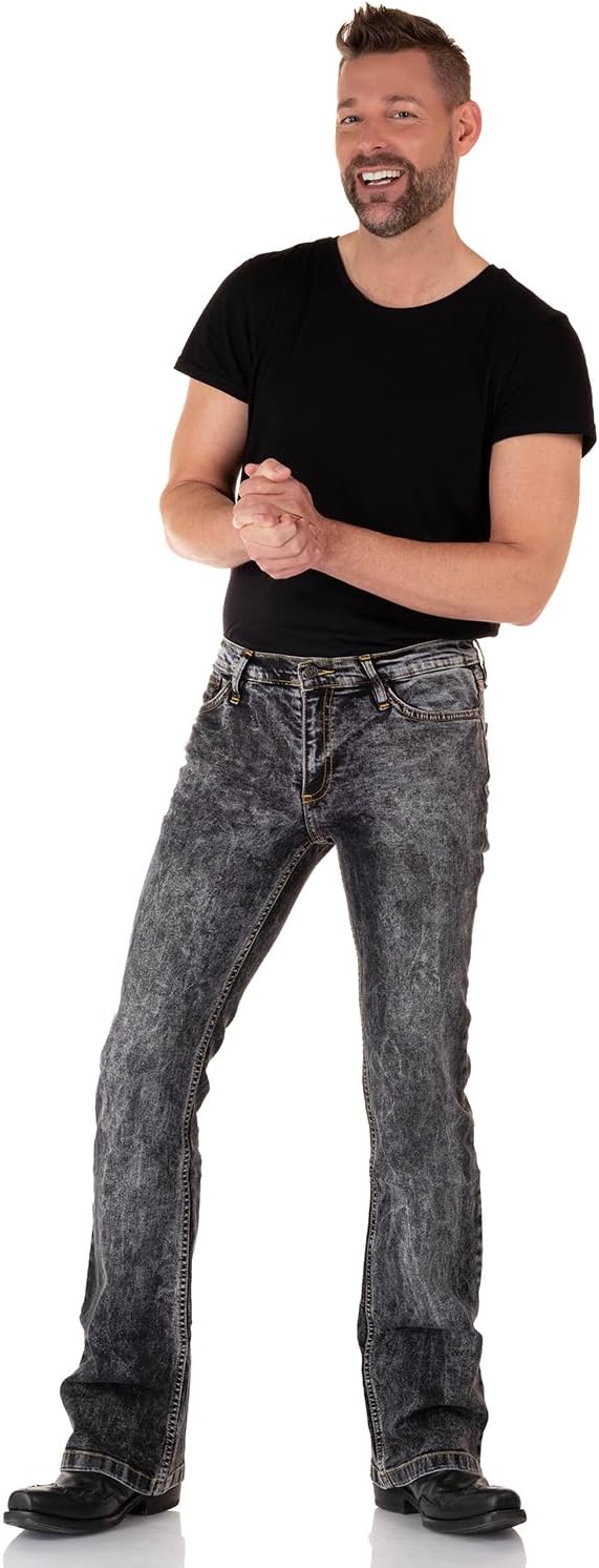 Comycom Schwarz verwaschene Bootcut Jeans Used Look - Herren Jeanshose, Schlagjeans, Flared-Jeans im