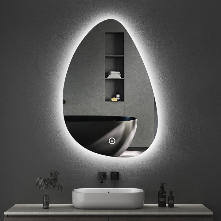 Boromal Asymmetrischer Spiegel mit Beleuchtung LED Badspiegel mit Beleuchtung 55x80cm LED Spiegel mi