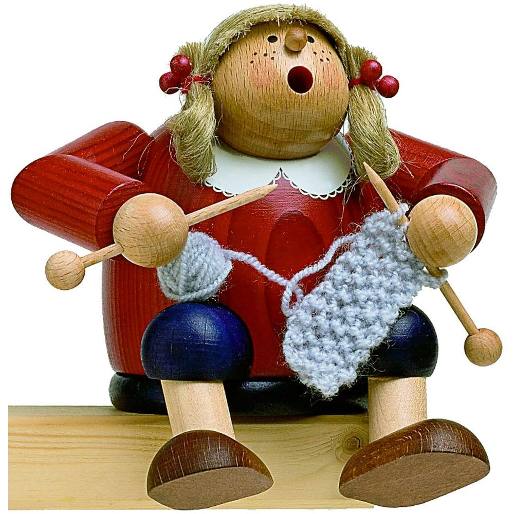 KWO Olbernhau 21617 Räuchermännchen Strickliesel, 15 cm