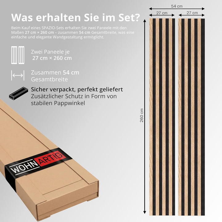 Akustikpaneele Spazio - 260 cm x 54 cm* set - (set = 2 Stück 260 cm x 27 cm) | Farbe: Eiche Sonoma |