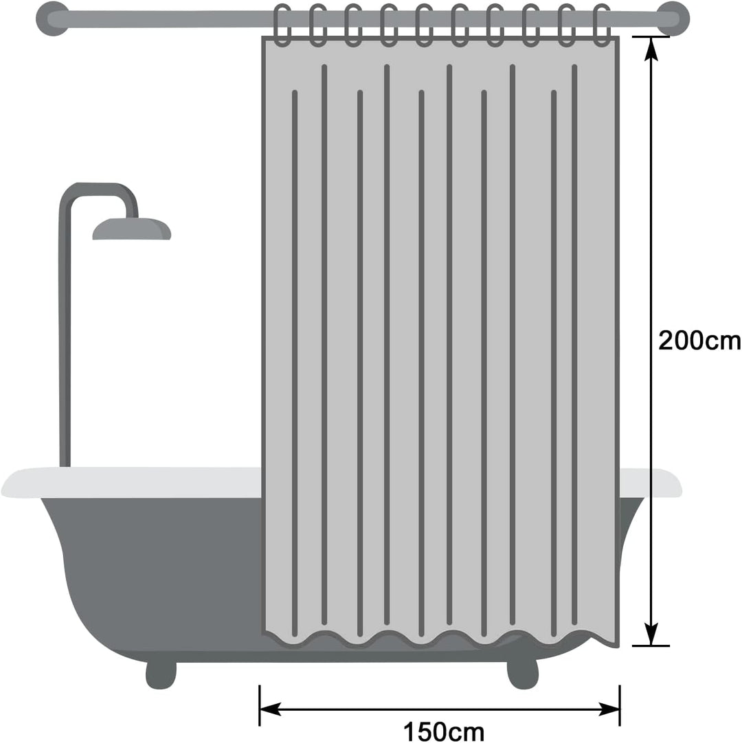 EurCross Weiss Schmal Duschvorhang 150x200 Textil Stoff Anti-Schimmel Badevorhang, Wasserdicht Wasch