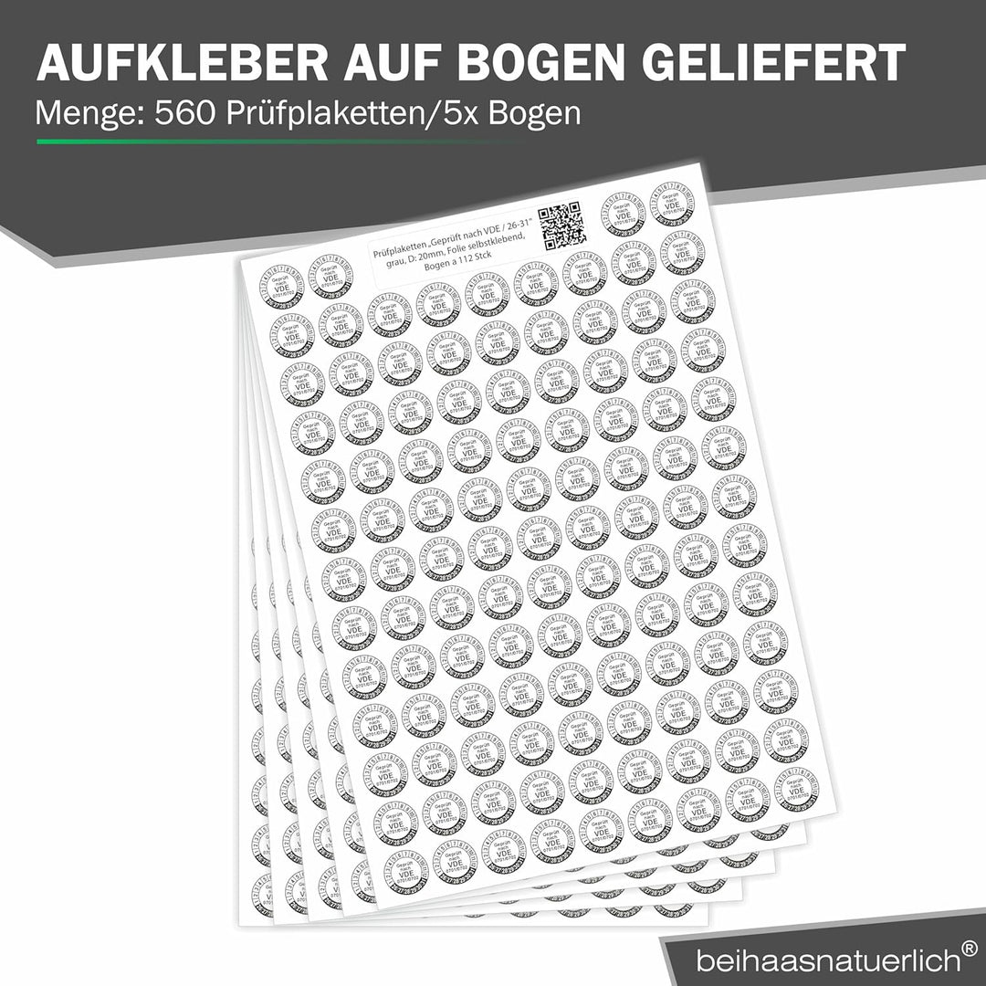 Fluxxx 560 Stk Prüfplaketten "Geprüft nach VDE", 20 mm Ø, Prüfetiketten nach DGUV V3, 2023-2028, sel