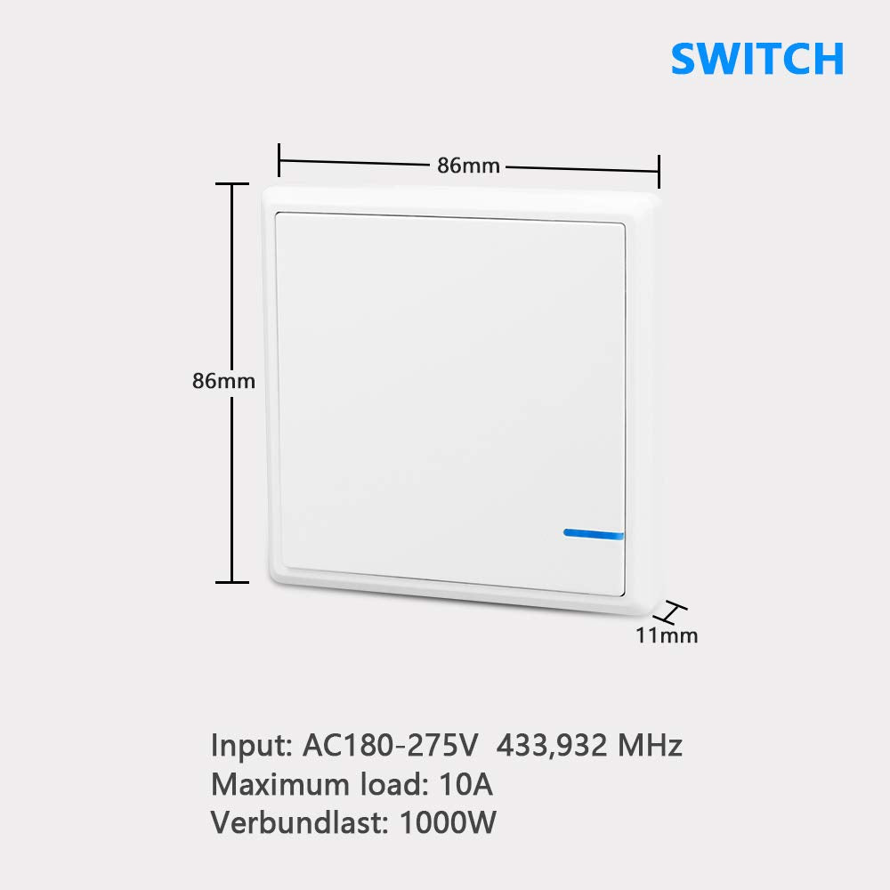 Funkschalter 230V Funk Lichtschalter 433mhz Schalter Kabellos RF Switch | Ein-/Aus-Funkschalter, IP6