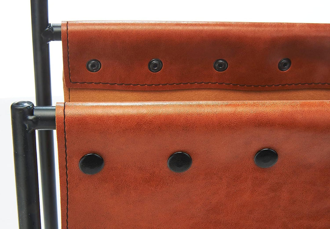 Kobolo Zeitungsständer Zeitungshalter aus braunem Leder und Metall 39x21x40 cm, 39x21x40 cm