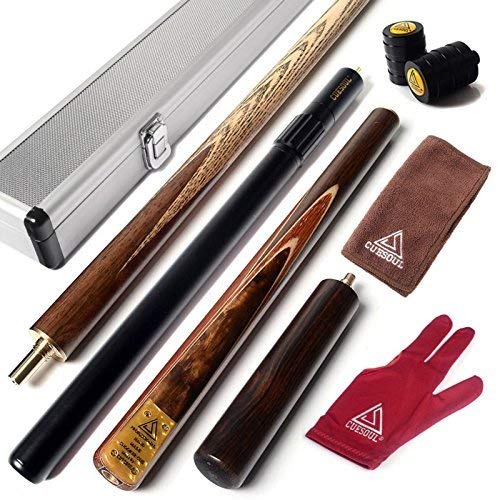 CUESOUL 57" Handcraft 3/4 Jointed Snooker Queues with Mini Butt End Extension Packed in Aluminium Kö