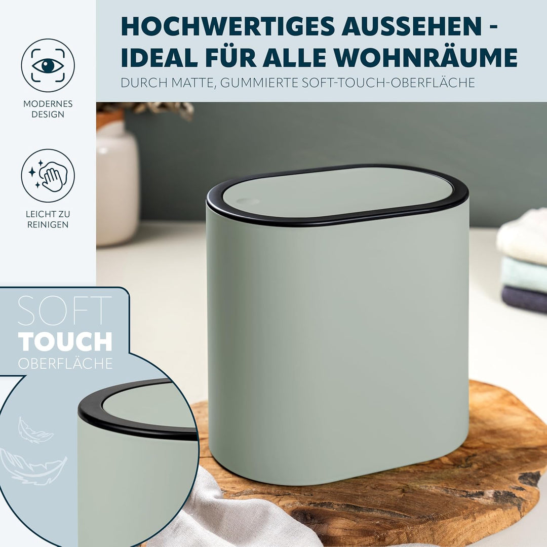 eluno ovaler Kosmetikeimer mit gummierter Softtouch-Oberfläche, Schwingdeckel & Schutzpads gegen Kra
