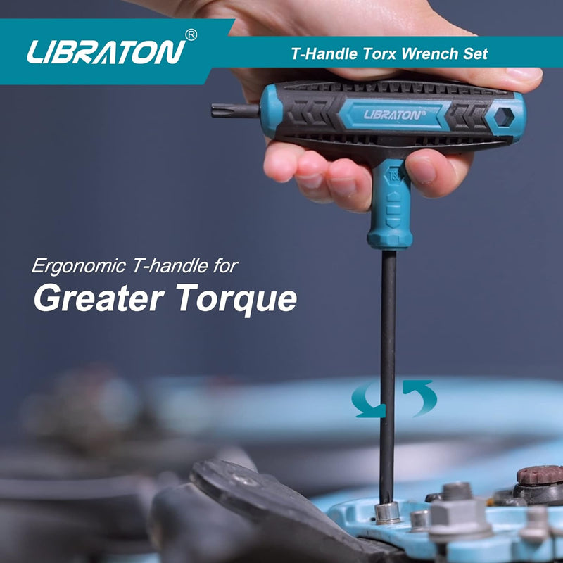LIBRATON T-Griff Schraubenschlüssel Satz 7tlg, Schraubendreher-Satz mit T-Griff, TX10-TX40, für Torx