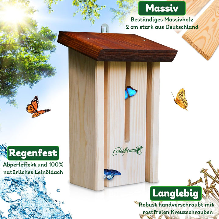 ERDENFREUND® Schmetterlingshaus 100% splitterfrei für zarte Schmetterlingsflügel Schmetterlingshotel
