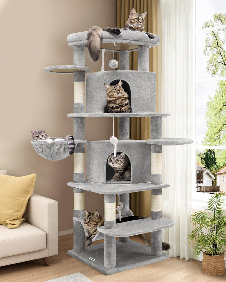 Globlazer Kratzbaum Katzen, Eckkratzbaum Stabil hoch 167 cm mit 2 Sektor Katzenhaus, Gepolsterte Pla