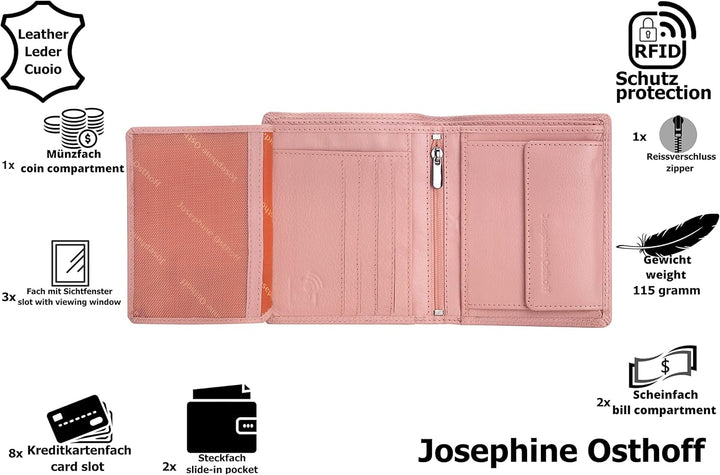 Josephine Osthoff MOOS Geldbörse echt Leder mit RFID Schutz, Farbe:Wildrose, Wildrose