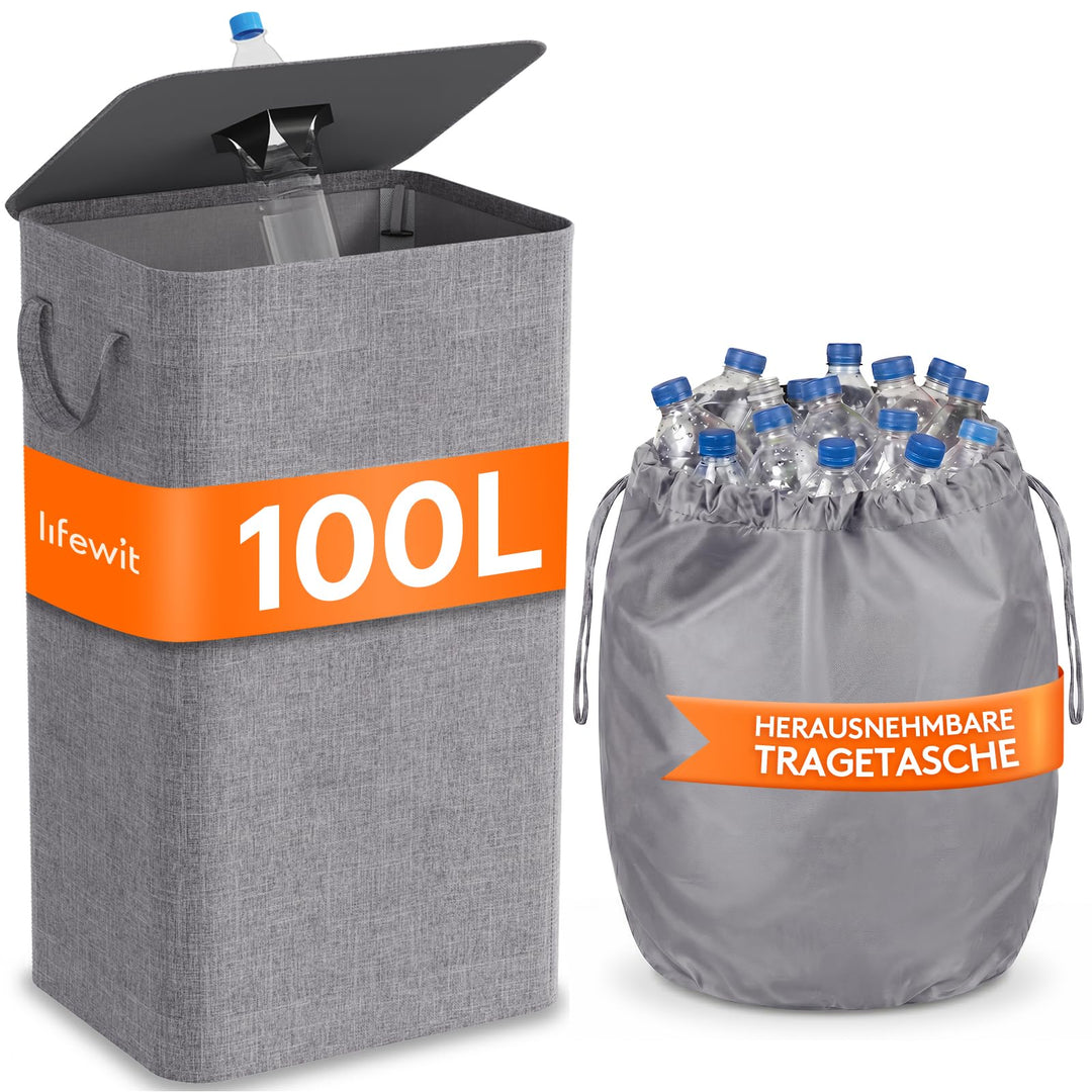 Lifewit 100L Pfandflaschen Sammelbehälter mit Deckel, Gross Pfandflaschen Aufbewahrung, Behälter Lee