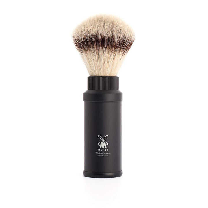 MÜHLE Travel Reiserasierpinsel - Silvertip Fibre Rasurpinsel - Griff aus schwarzem, eloxiertem Alumi