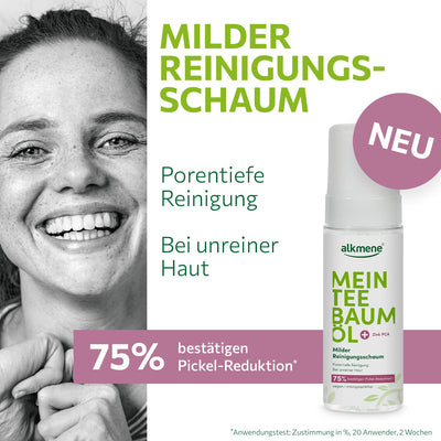 alkmene Mein Teebaumöl Reinigungsschaum Gesicht 6x 150 ml Pickel Reduktion 75% bestätigt - naturrein