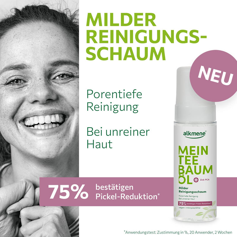alkmene Mein Teebaumöl Reinigungsschaum Gesicht 6x 150 ml Pickel Reduktion 75% bestätigt - naturrein