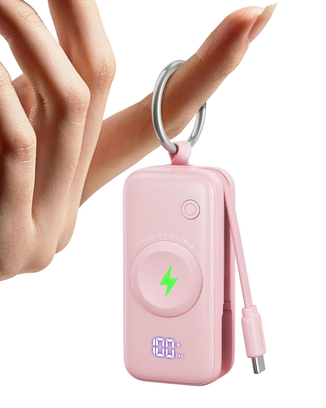 INIU Power Bank für Apple Watch, 5000mAh Powerbank mit eingebautem Kabel, Schlankes Reise Schlüssela