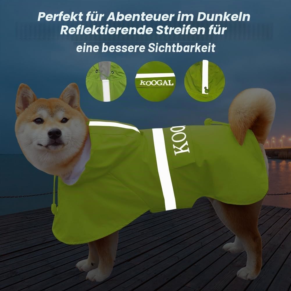 KOOGAL Grosse Hunde Regenjacken Mit Kapuze,Hunde Regenmantel,Mit Reflektierenden Sicherheitsstreifen