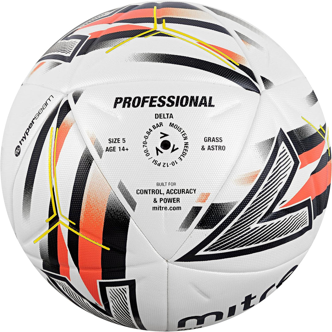 Mitre Delta One Fussball, sehr langlebig, verbesserte Genauigkeit und Konsistenz, Ball 4 Weiss/Schwa