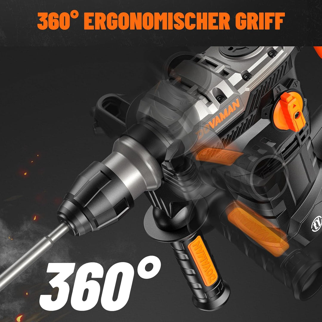 DOVAMAN RH15A 40MM Bohrhammer SDS-Plus, 4 in 1 Funktionen, Mehrmaterialnutzung, 1500W/7J, Sicherheit