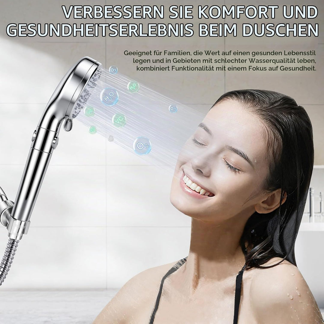 Duschkopf mit Schlauch 2M, Duschkopf mit Filter 15 Schichten, Hochdruck Duschbrause Wassersparend mi