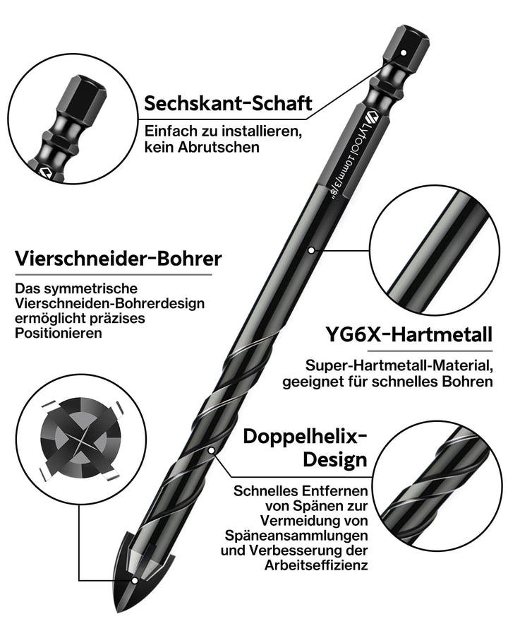 Fliesenbohrer, Lytool 10 tlg.Glasbohrer Steinbohrer Bohrer Set mit Sechskantschaft Universalbohrer f