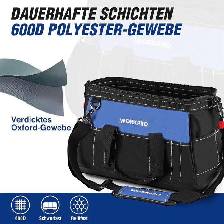 WORKPRO Werkzeugtasche Elektriker Wasserdichte Werkzeugtasche Profi, weite Öffnung & grosse Kapazitä