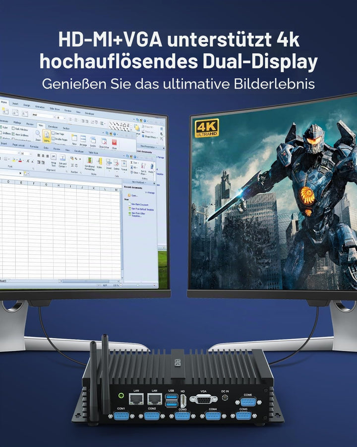 VENOEN Mini PC Industrial WIN11 Core i7 8550U, Lüfterloser Industrie PC RS232 COM, Embedded Dual LAN