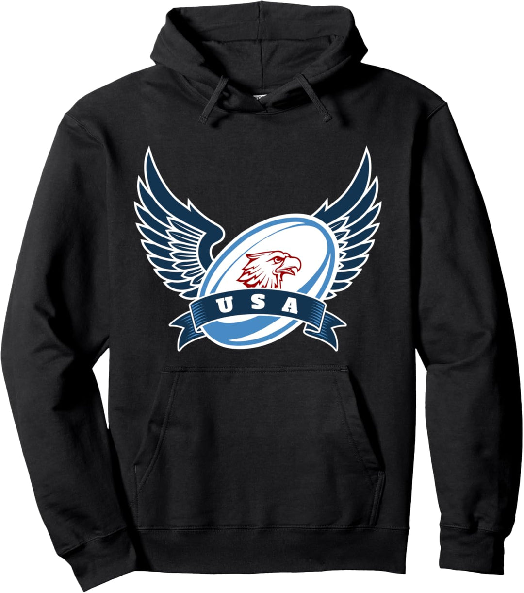 Rugby Fan USA - Amerika Rugbyball mit Flügeln Pullover Hoodie