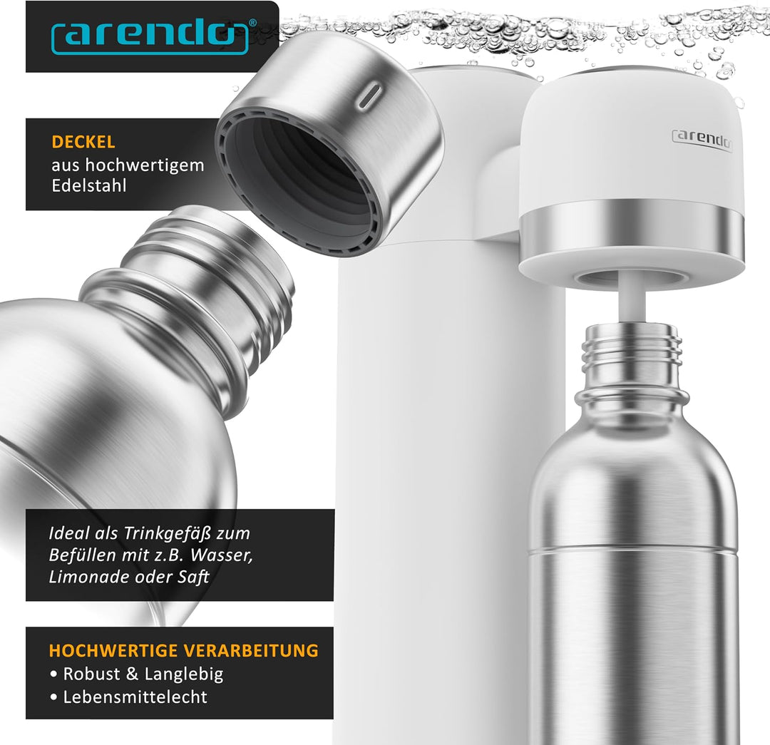 Arendo - Wassersprudler 1000 ml Wasserflasche BPA frei – Edelstahl – Ersatz - kein Plastik - Soda Ma