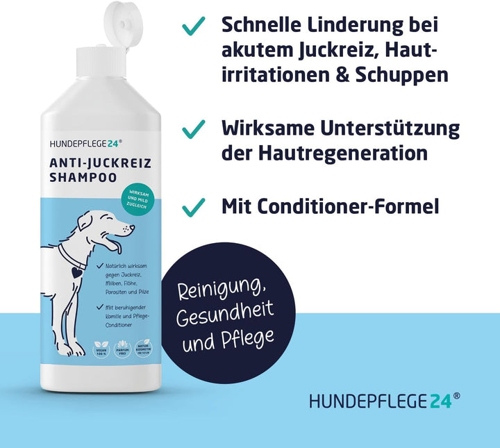 Natürliches Hundeshampoo gegen Juckreiz 3in1 - Mit Fellglanzformel und integriertem Conditioner - Un