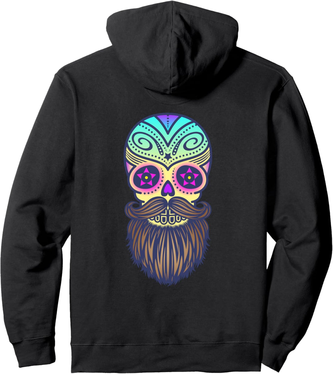 Colorful Sugar Skull Mustache Beard Pullover Hoodie