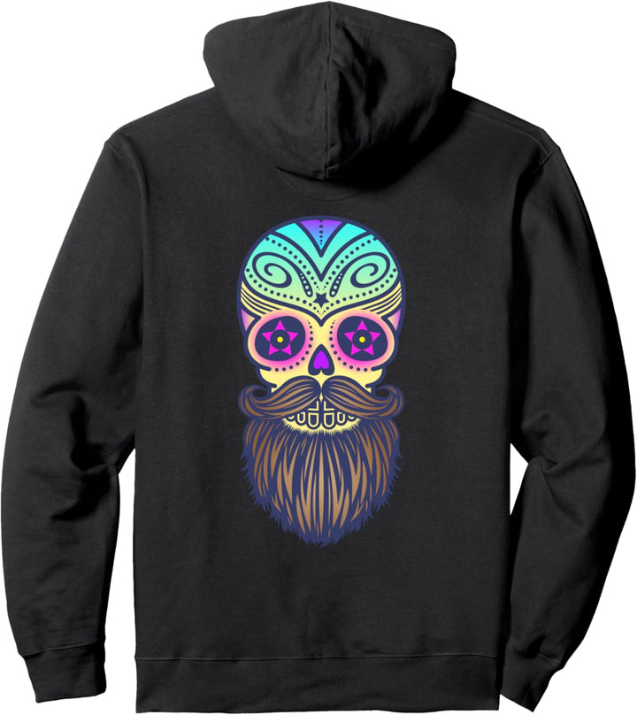 Colorful Sugar Skull Mustache Beard Pullover Hoodie