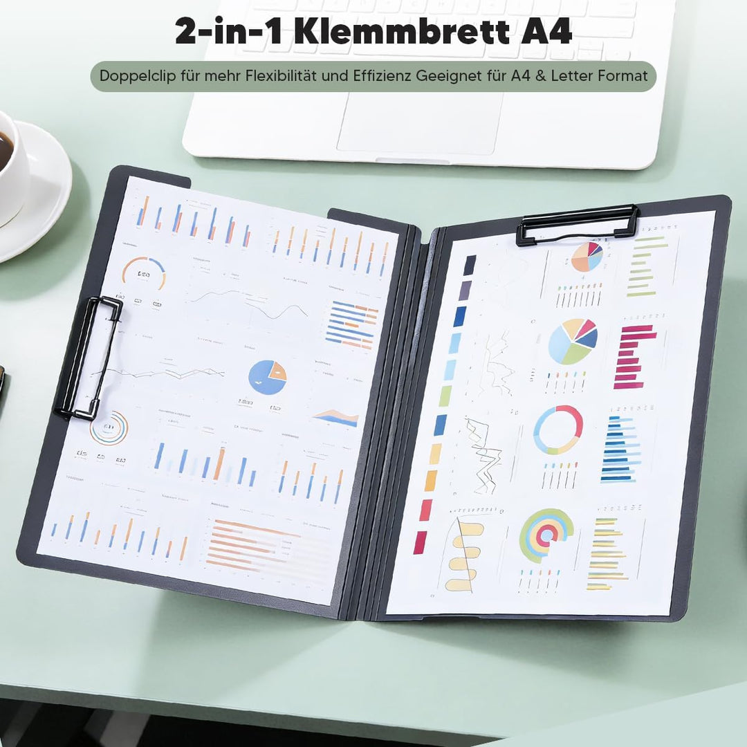 Klemmbrett A4, 6er Klemmbrettmappe mit Deckel, Doppelclip Schreibbrett Leichtes Schreibmappe A4 für