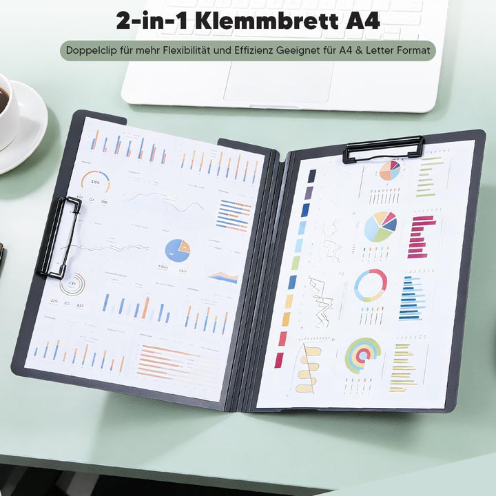 Klemmbrett A4, 6er Klemmbrettmappe mit Deckel, Doppelclip Schreibbrett Leichtes Schreibmappe A4 für