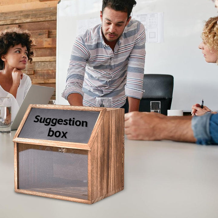 Vorschlagsbox aus Holz (21 x 20 x 16,5 cm), abschliessbare Spendenbox, Wahlurne, Vorschlagsbox für d