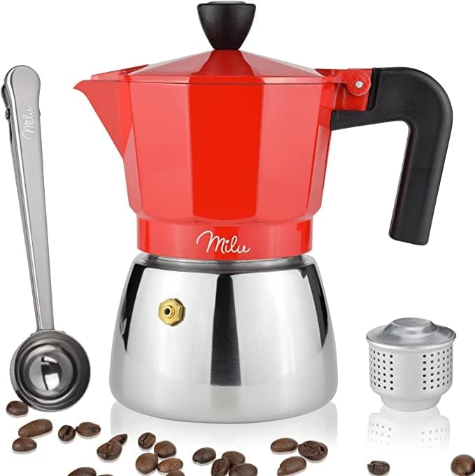 Milu Espressokocher Induktion geeignet | 3, 6, 9 Tassen | Aluminium Mokkakanne, Edelstahl Espressoka